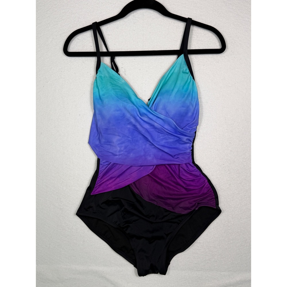 Embrace Your Curves‎ One Piece Swimsuit Womens Medium Blue Purple Ombre Ruched